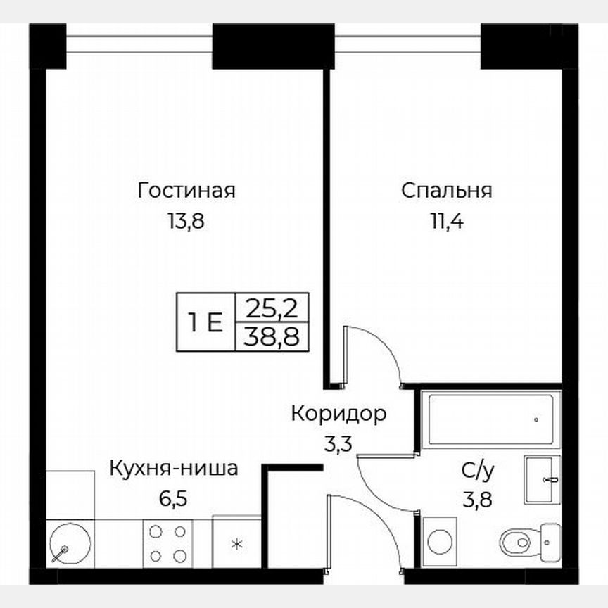 1-к. апартаменты, 38,8 м², 8/30 эт.