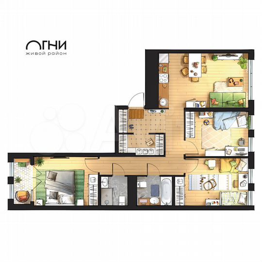 3-к. квартира, 73,4 м², 3/5 эт.