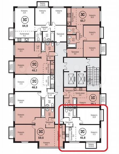 2-к. квартира, 45,8 м², 8/15 эт.