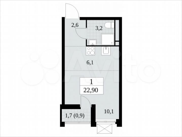 Квартира-студия, 22,9 м², 8/14 эт.