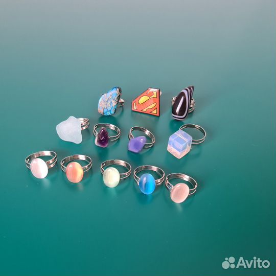 Кольца с камнями. Серьги с агатом. Бижутерия