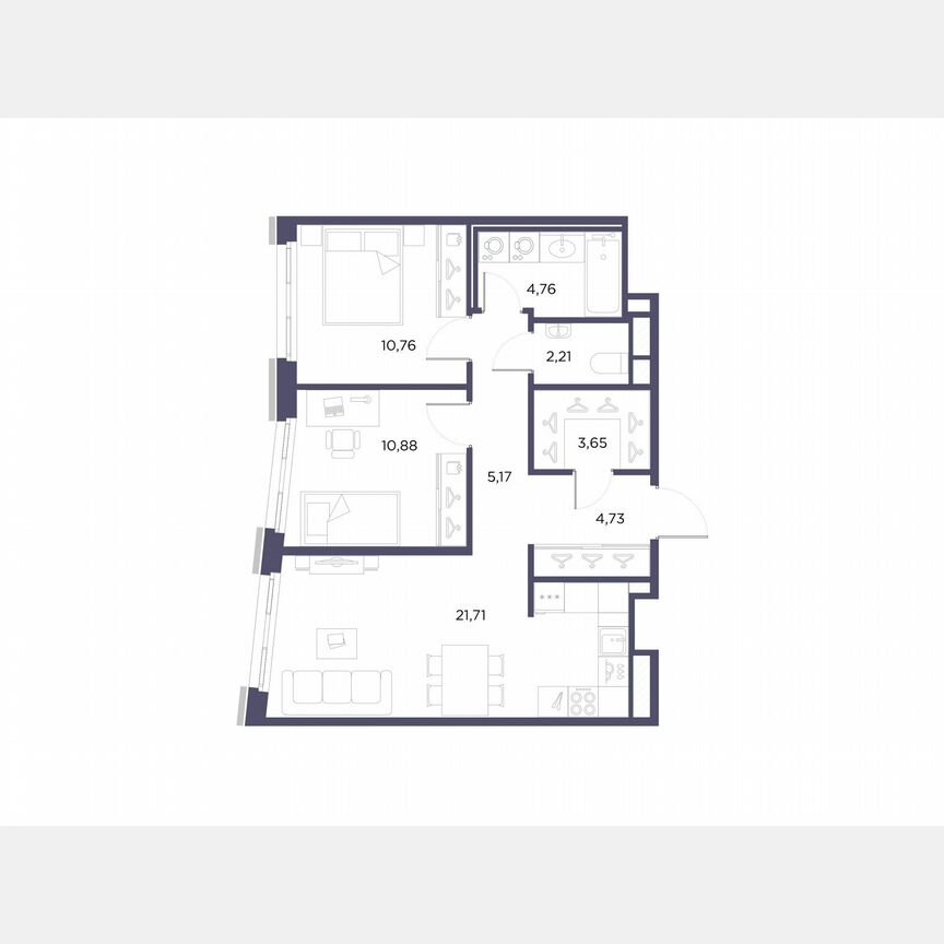2-к. квартира, 63,9 м², 10/10 эт.