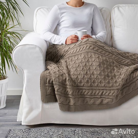 Плед вязаный, бежевый, 120х180 IKEA Икеа новый