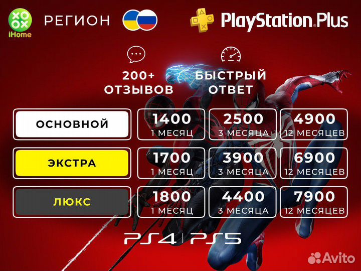 Подписка Крым PS Plus 1/3/12 месяцев + Игры на PS4