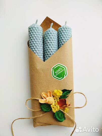 Свечи подарочные (натур. воск+травы), катаные