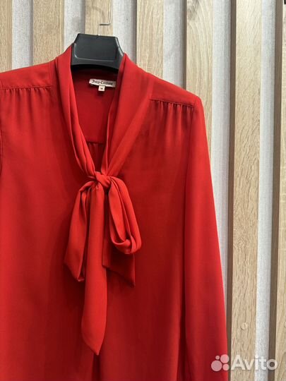 Шифоновая красная блузка с бантом