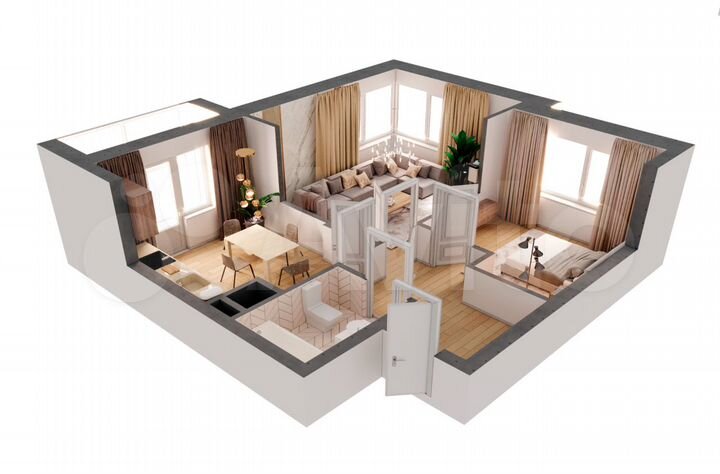 2-к. квартира, 57,6 м², 15/19 эт.