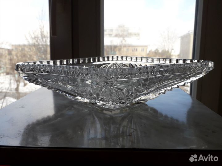 Хрустальная ромбовидная ваза для фруктов СССР