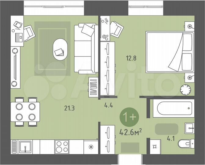 1-к. квартира, 43 м², 2/5 эт.