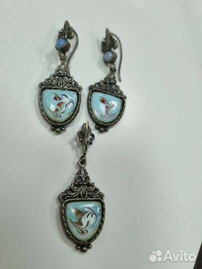 Гарнитур винтажный (мельхиор, финифть)