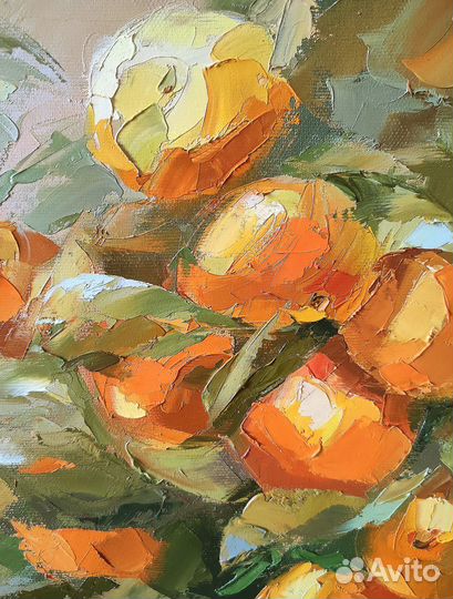 Картина маслом Мандарины дерево оранжевый бежевый