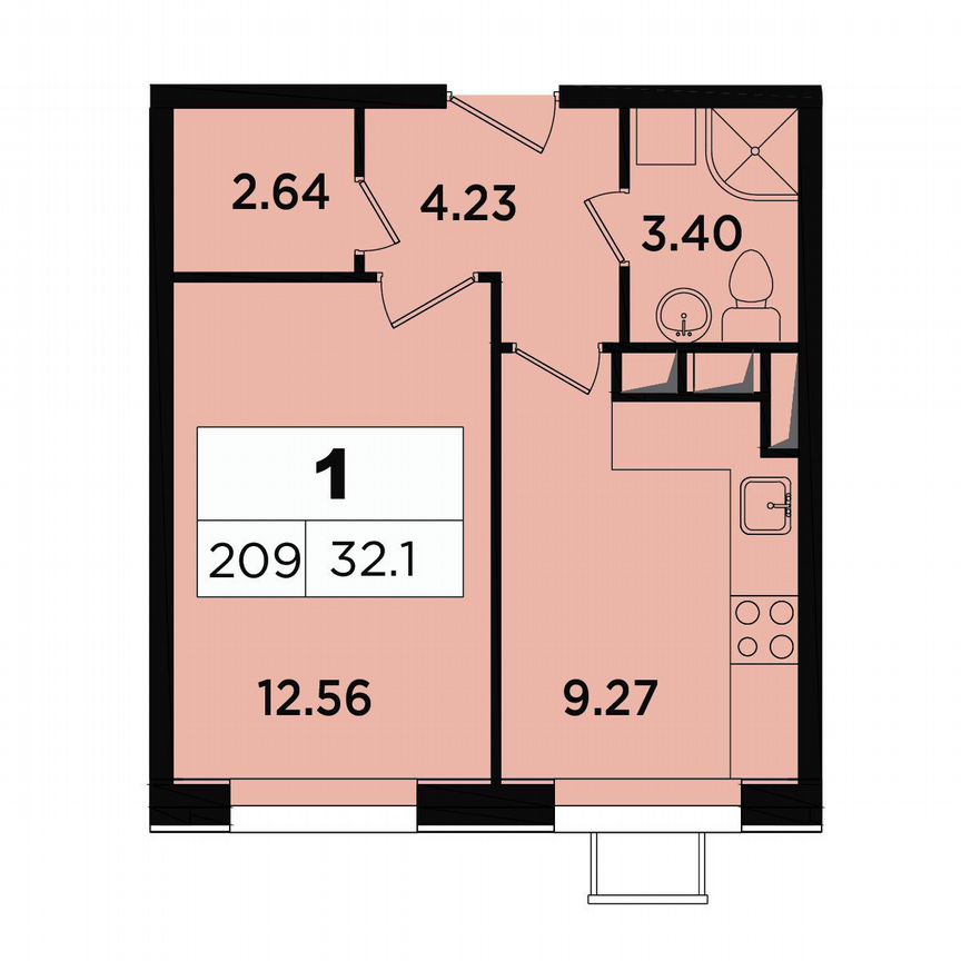 1-к. апартаменты, 32,1 м², 10/18 эт.