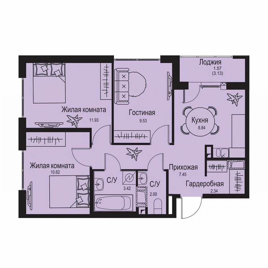 3-к. квартира, 57,7 м², 2/9 эт.