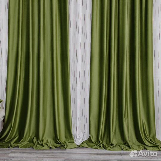 Комплект штор бархат Беллиссимо Оливковый