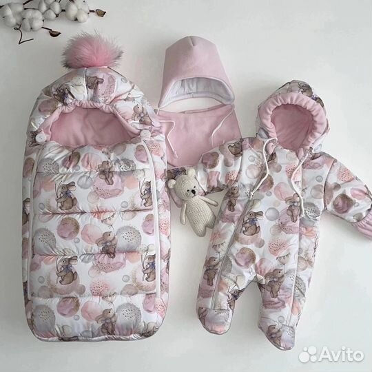 Комбинезон, конверт, шапочка, снуд