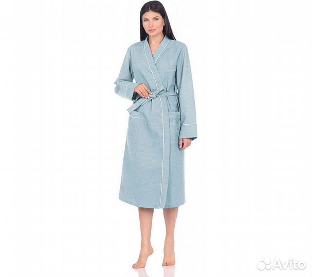 Халат вафельный Home One с кантом голубой 56