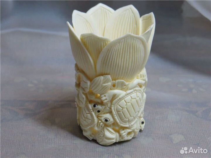 Ваза лотос И черепахи кость 6,5 Х 4,3 ручная работ