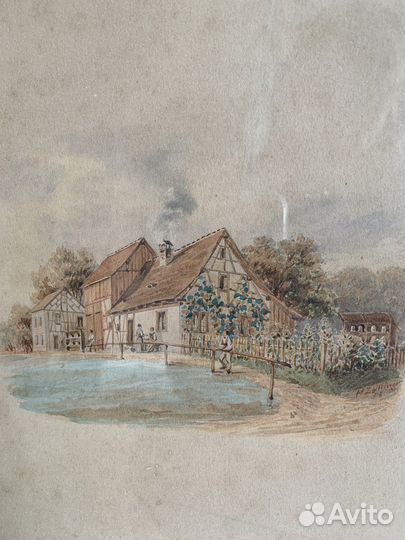 Картина акварель в раме под стеклом Швейцария