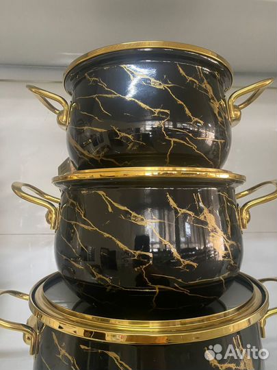 Набор кастрюль черный мрамор