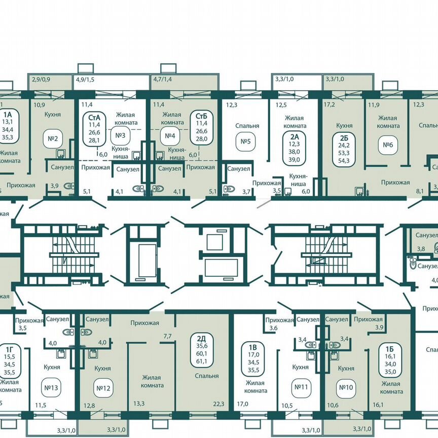 2-к. квартира, 61,1 м², 11/17 эт.