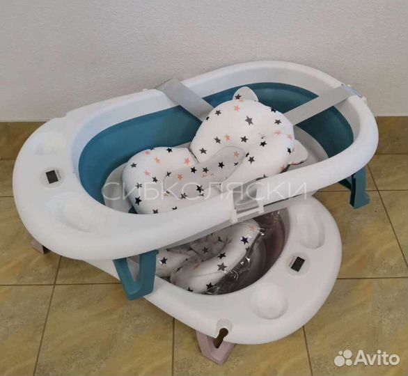 Складная ванночка Luxmom с термодатчиком и гамаком