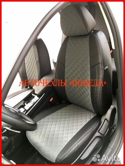 Чехлы Hyundai Sonata из экокожи чёрно-серые Ромб