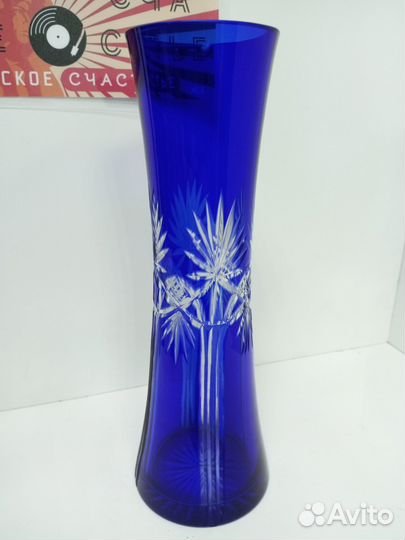 Ваза для цветов Кобальт Хрусталь СССР (скол фото 7