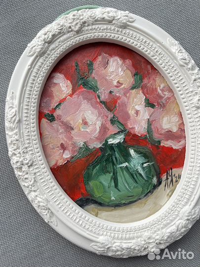 Картина маслом Цветы 15х12 в гипсовой раме