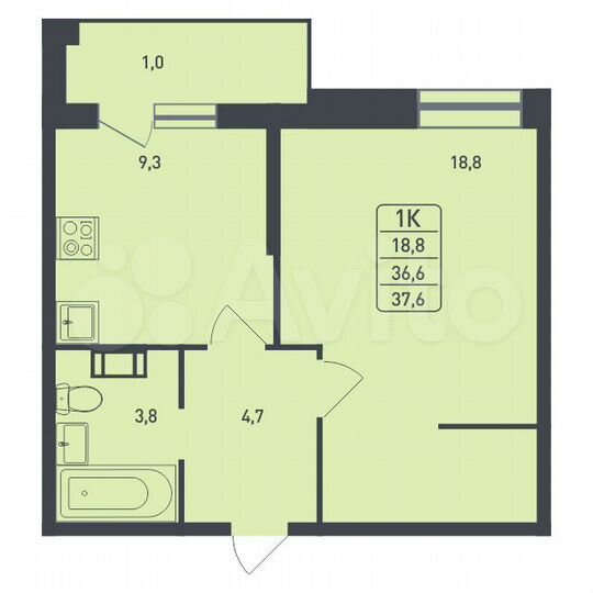 1-к. квартира, 37,6 м², 3/3 эт.