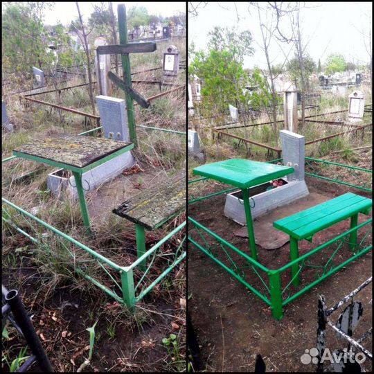 Уборка могил на кладбище,покраска