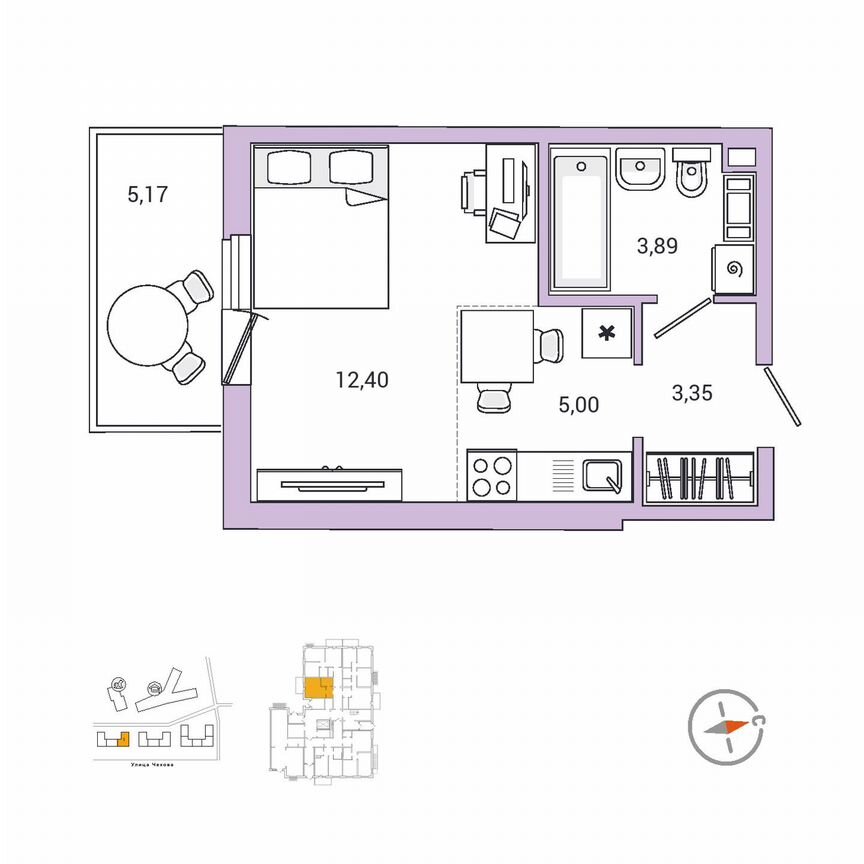 1-к. квартира, 26,3 м², 1/9 эт.