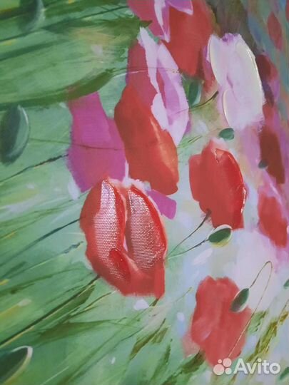 Картина для интерьера на подрамнике маки цветы