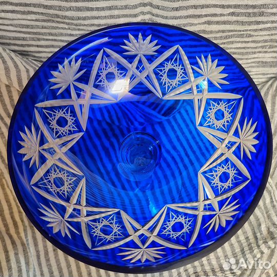 Ваза для фруктов на ножке цветное стекло СССР