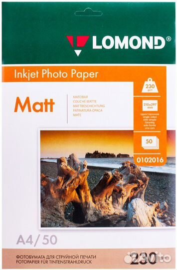 Фотобумага Матовая Lomond А4, 230 г/м2, 50 листов