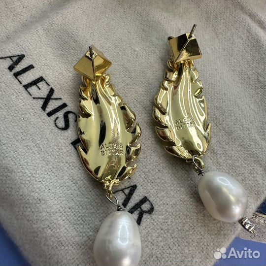 Серьги Alexis Bittar листья с жемчужиной