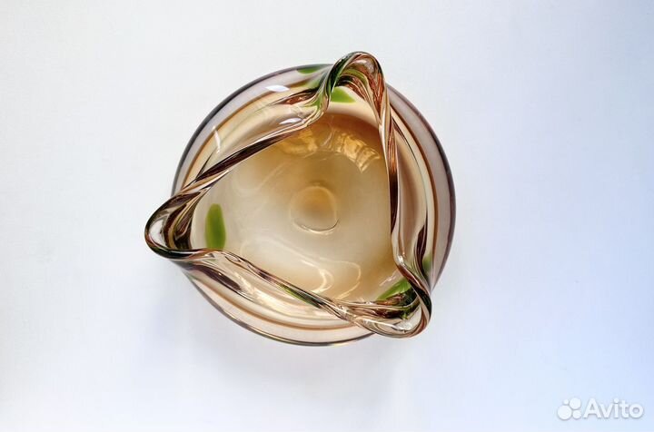 Ваза конфетница, гутное стекло, Чехия, винтаж