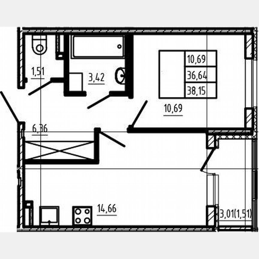1-к. квартира, 36,6 м², 3/4 эт.