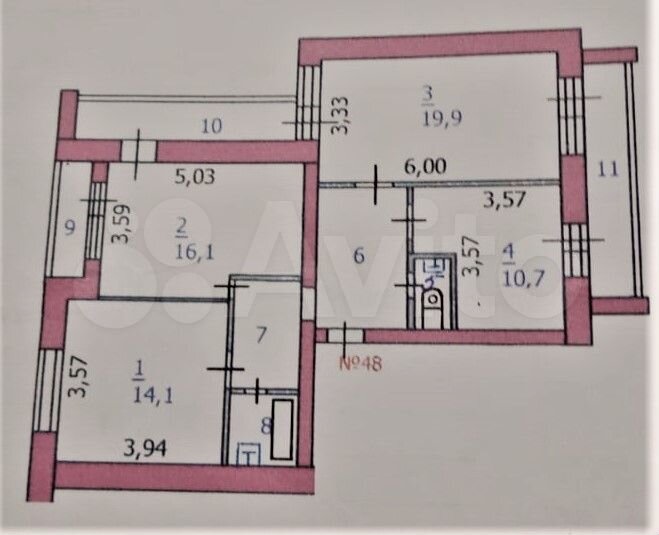3-к. квартира, 90 м², 4/10 эт.