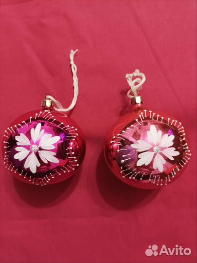 Елочные игрушки шары СССР, 2 штуки фуксия красный