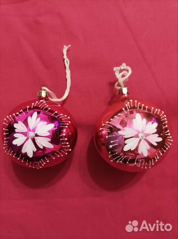 Елочные игрушки шары СССР, 2 штуки фуксия красный