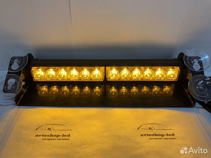 Стробоскоп желтый под лобовое стекло 12/24V