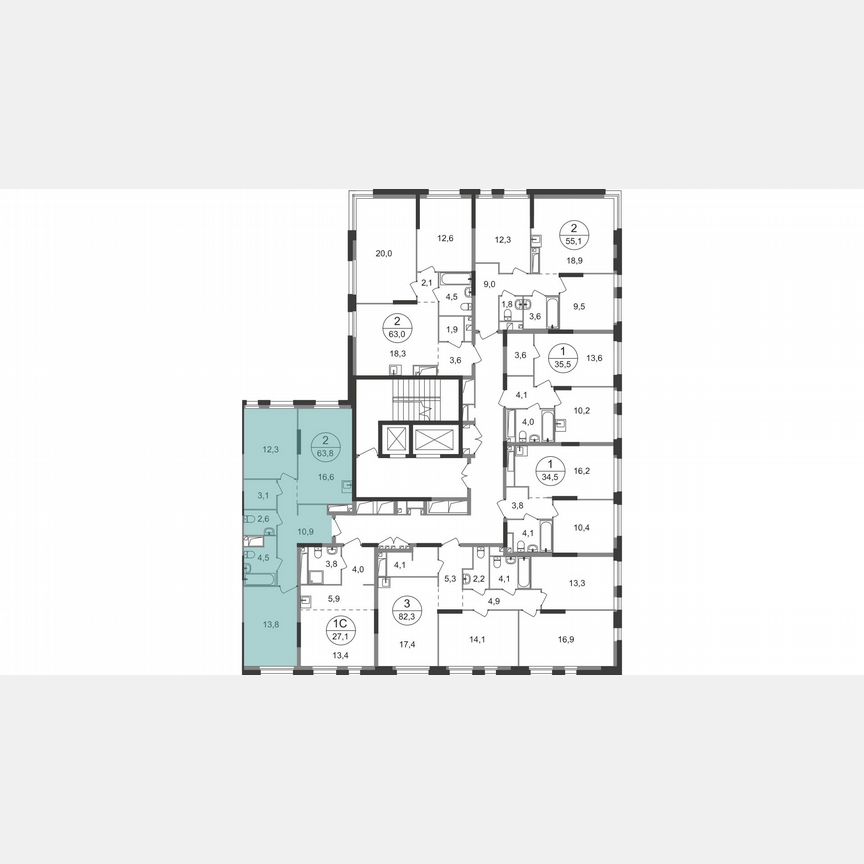 2-к. квартира, 63,8 м², 13/19 эт.