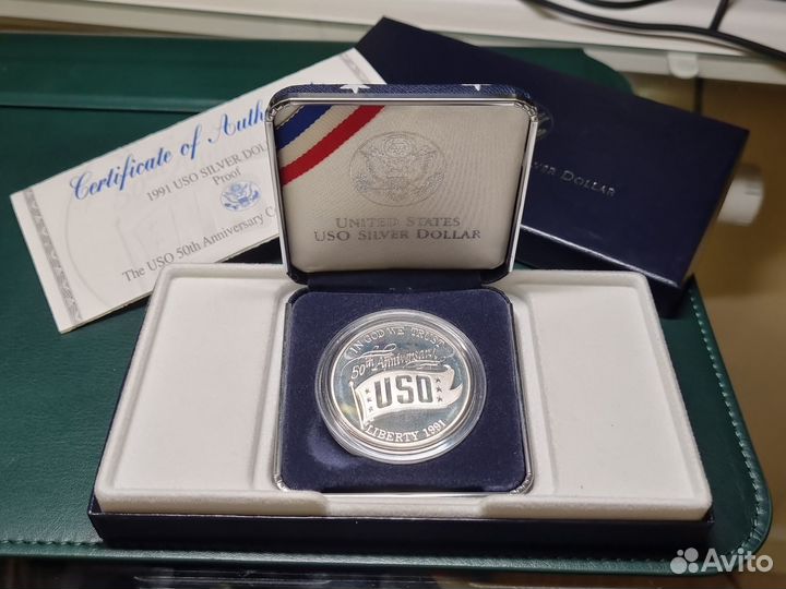 Монета 1991 uso silver dollar proof