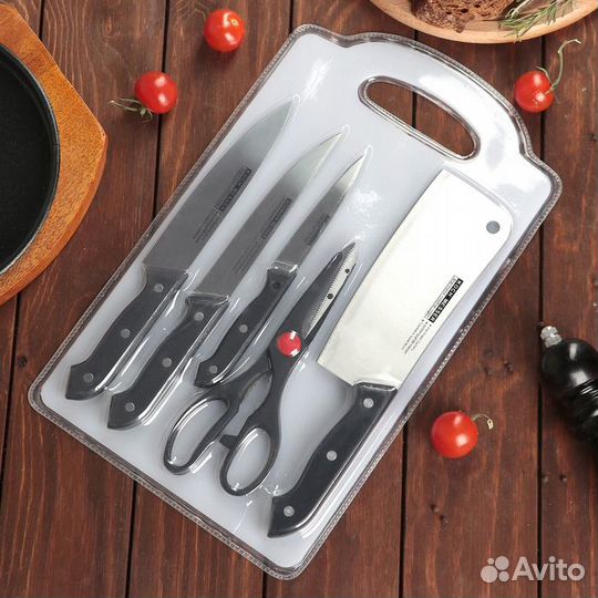 Набор кухонный, 6 предметов: ножи 10 см, 15 см, 15