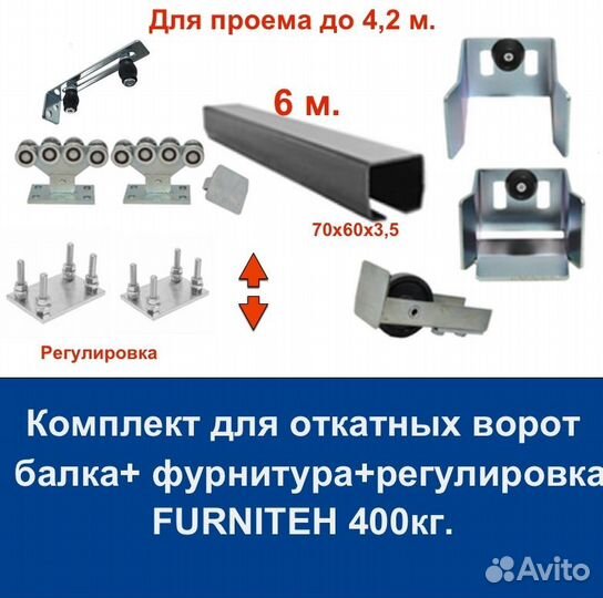 Комплект для откатных ворот furniteh 6 м. пр