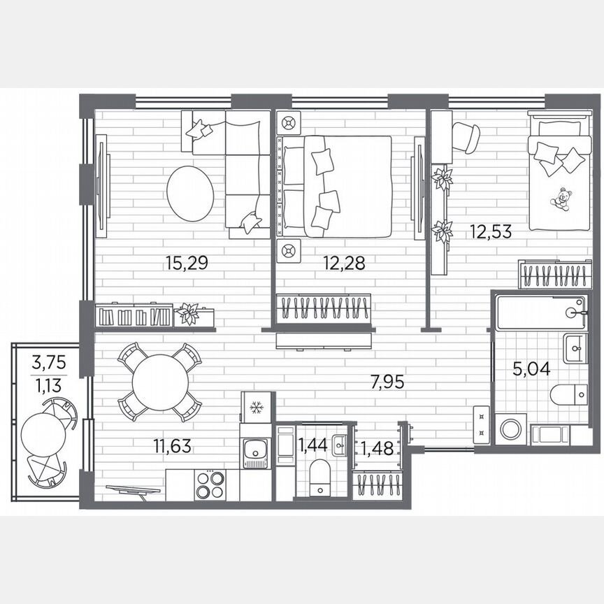 3-к. квартира, 67,3 м², 5/5 эт.