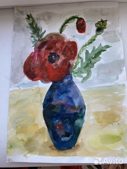 Картина детская маки в вазе живопись