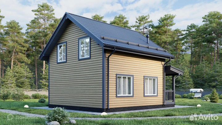 Дом из бруса под усадку 7x7 м / 98 м2