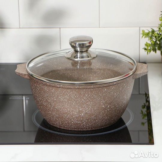 Кастрюля 'Гранит brown', 3 л, стеклянная крышка, а