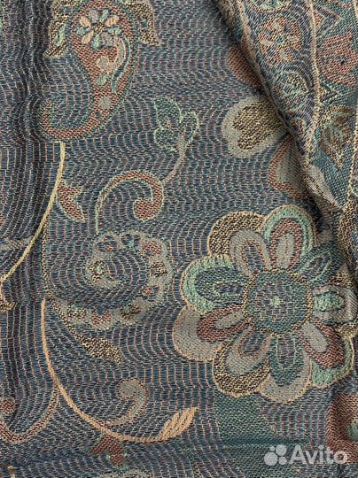 Узорный шелковый шарф палантин серый голубой